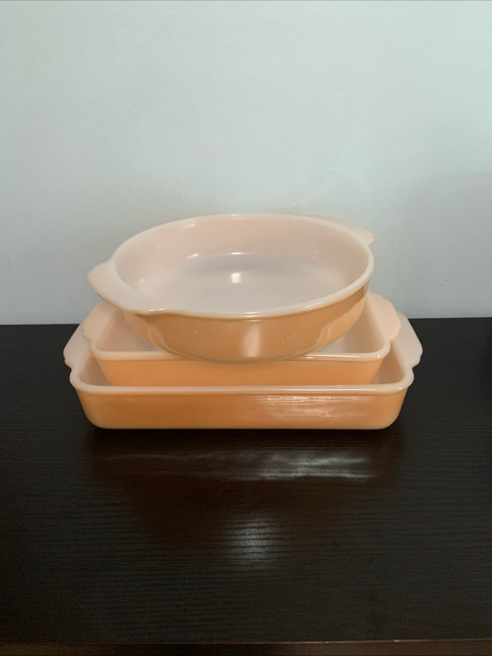 Set of 3 Vintage Fire King Lusterware Baking Dishes.